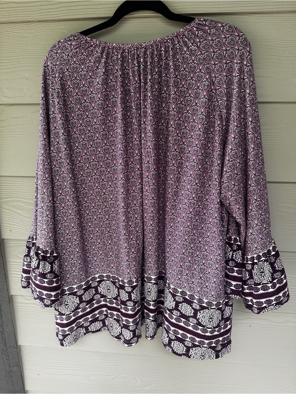 Avenue Blouse Womens 3X Purple Paisley Boho Bell Sleeve Peasant Tunic Top - Picture 2 of 10